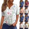 Women's T Shirt Tee Print Button Short Sleeve Daily Weekend Fashion Basic V- Neck Regular Top