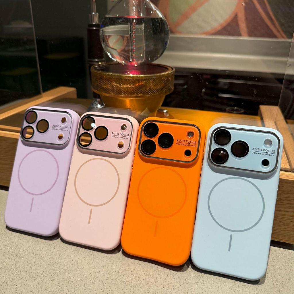 iPhone 17 Magnetic Silicone Window Case with Apple 16 Lens Film, Solid Color Protective Cover