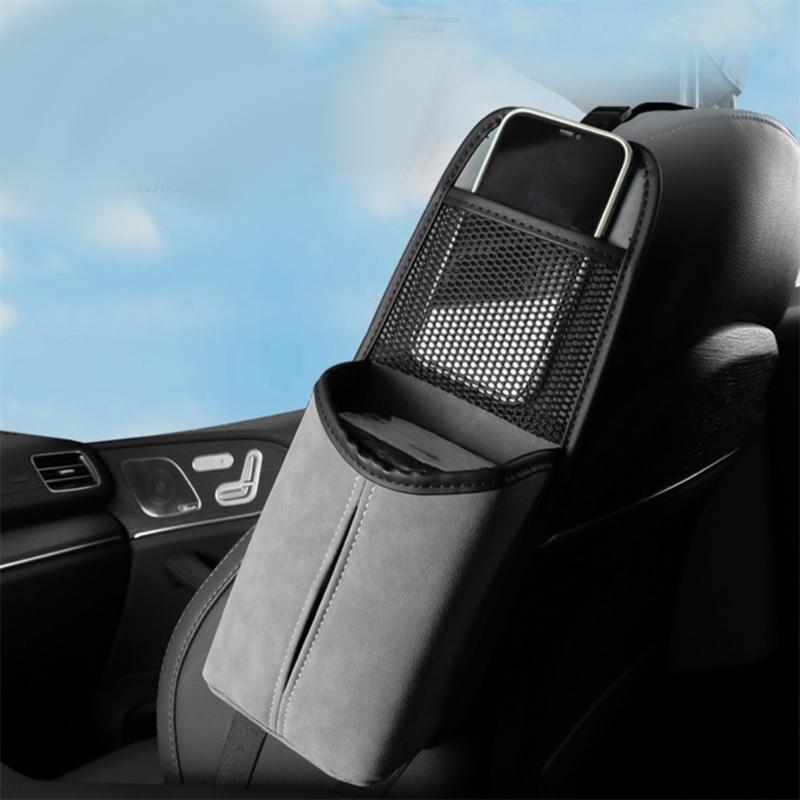 Практичная боковая сумка-органайзер для сиденья автомобиля с сетчатыми карманами и множеством вариантов хранения. Подходит для ежедневного использования в автомобилях.