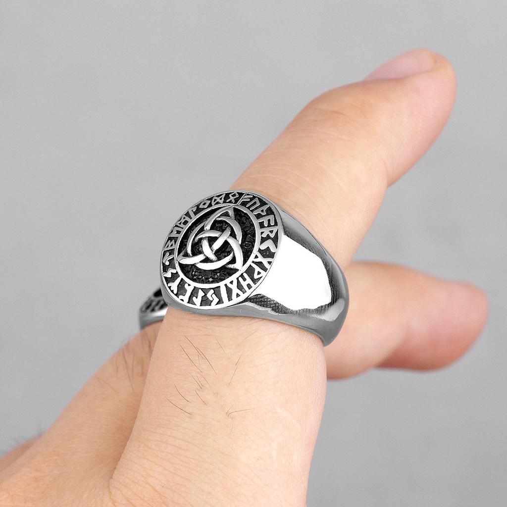 Celtic Knot Viking Rune Stainless Steel Mens Rings Vintage Amulet for Male Boyfriend Biker Jewelry Creativity Gift