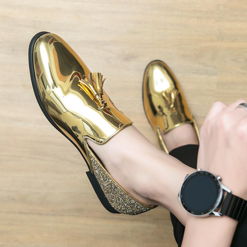 Мужские роскошные золотые мокасины высокого качества на толстой подошве, модные кожаные туфли для ночного клуба, деловая официальная обувь, мужская обувь большого размера