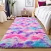 Fluffy Runner Rugs for Bedroom Living Room Soft Shag Rug Tie-Dye Gradient Silk Wool Carpet Soft Plush Area Carpet