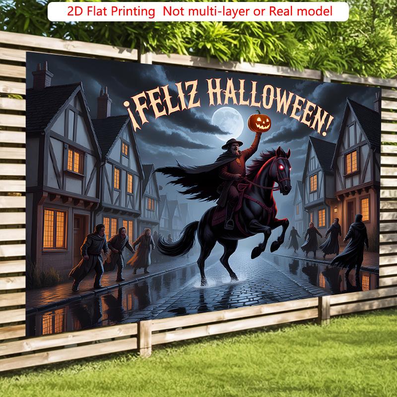 Party Backdrop Halloween Moon Flat Spooky Night Scene Full Flying Witch Photo Booth Background Party Decor