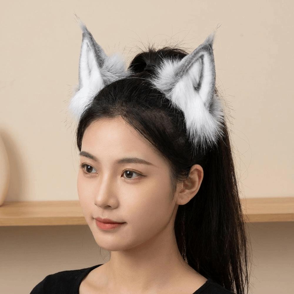 JK Cat Ears Headband Animals Furry Cosplay Headwear Cute Wolf Dog Hair Band Halloween