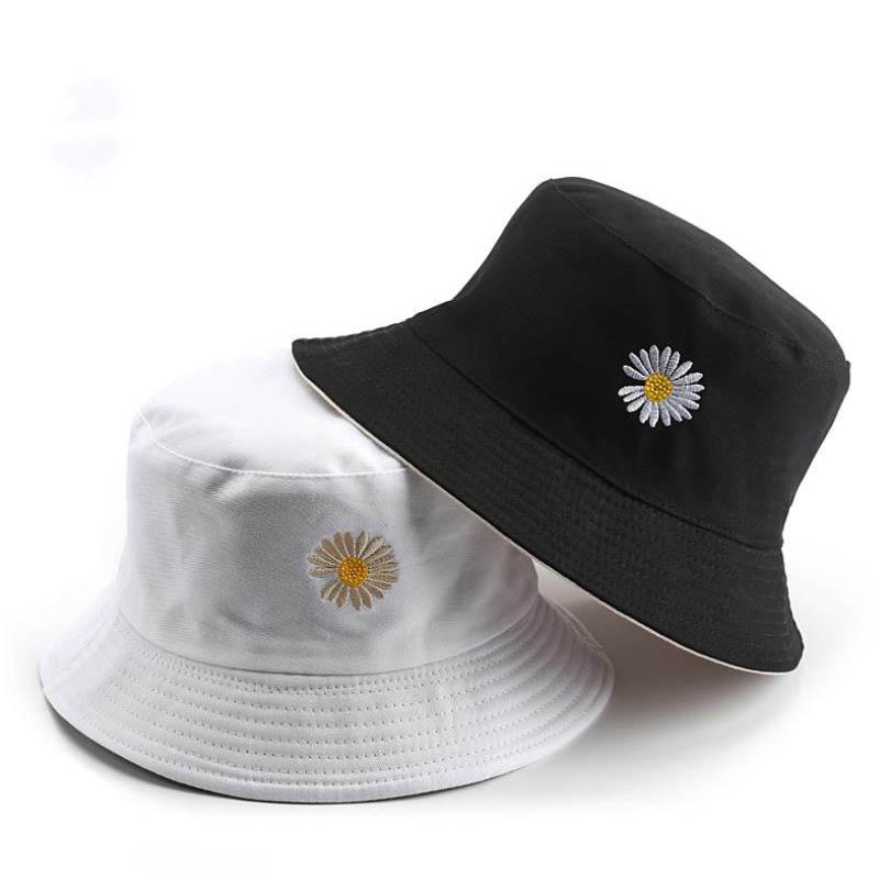 2020 NEW Women Bucket Fishing Hats Sunscreen Sun Cap Little Daisies Double-sided Wear Spring Lady F