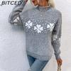 BITCED Fall/Winter Christmas Sweater Casual Women's Half-High Neck Snowflake Knit Top