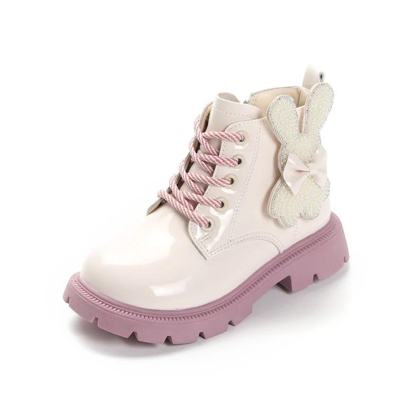 Детские ботинки для девочки Глянцевая кожа ПУ Принцесса Платформа Ботильоны Модные Универсальные Детские Подиумные Ботинки Милые Милые Зайчик