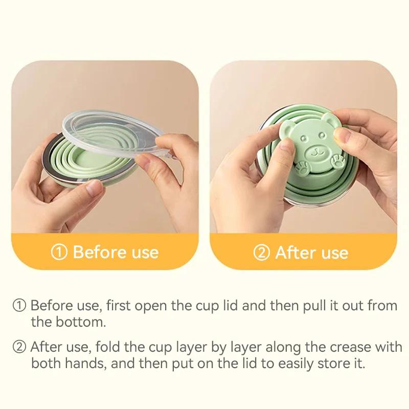Portable Foldable Silicone Cup for Travel Cute Bear Design Collapsible Water Bottle Mouthwash Cup 180ml