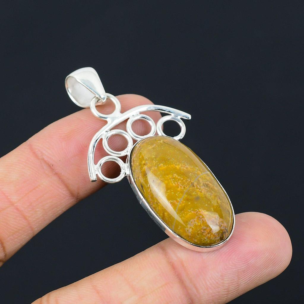 Oval Plume Agate Stone Wife Anniversary Elegant Wedding Pendant Sterling Silver