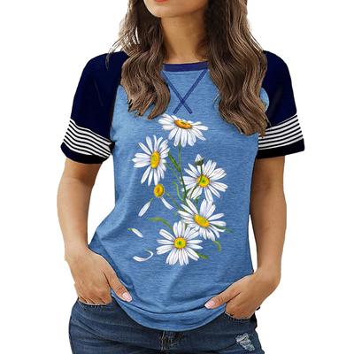 Модный женский летний топ с круглым вырезом, короткими рукавами и набивным рисунком размера плюс