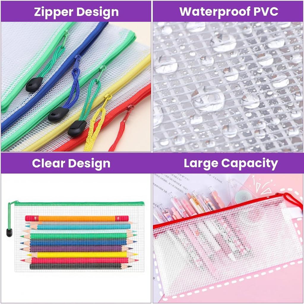 50 Pack Pencil Case Pouch, 9.5'' x 4.5'' Small Clear Mesh Zipper Pencil Pouch Bags Bulk Waterproof Pencil Holder Pouches for Classroom Office File
