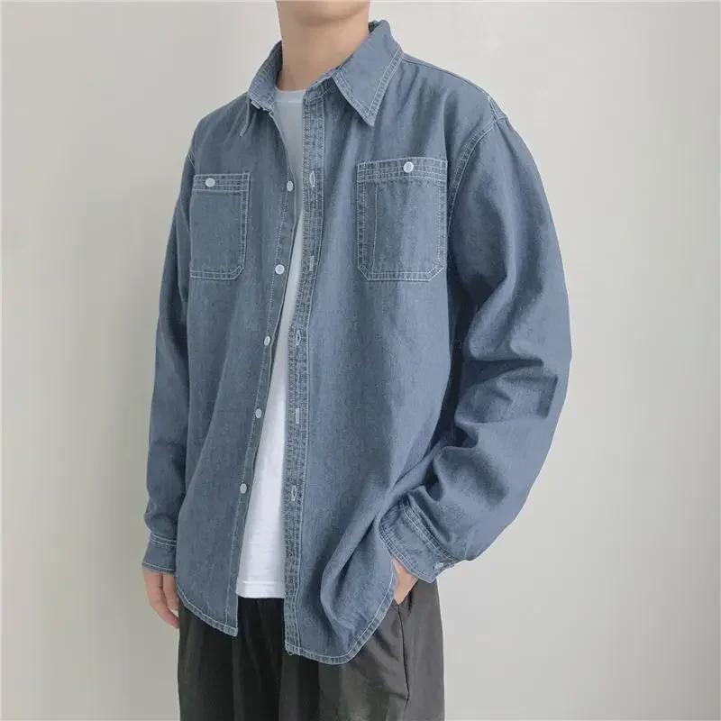 Men's Korean-Style Retro Denim Jacket - Long Sleeve, Lightweight for Spring & Autumn