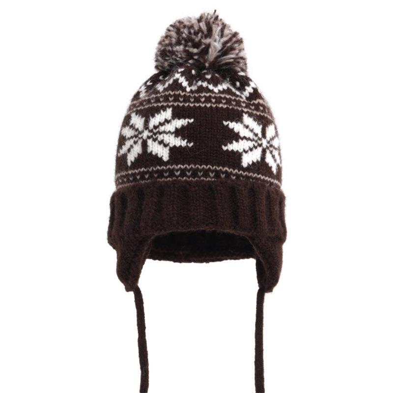 Уютная зимняя шапка с помпоном и снежинкой: Универсальный вязаный шерстяной пуловер для больших голов