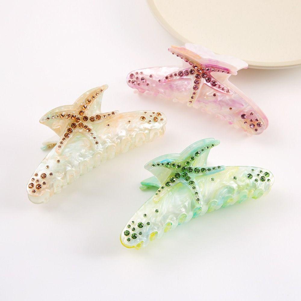 Acetic Acid Starfish Acetate Hair Clip Elegant Crystal Shell Hair Claw Rhinestone Shark Clip Beach