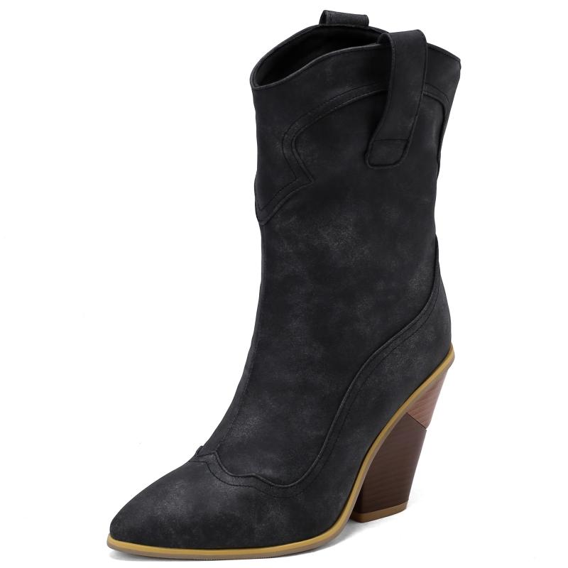 Autumn Winter Ankle Boots For Women 2024 New Vintage Wedge Heels Cowboy Cowgirls Boot Sexy Party Shoes Ladies Large Size 48