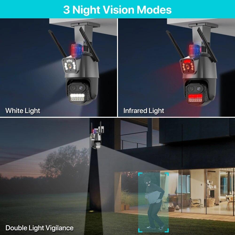 LS VISION Уличная камера EU PTZ 9MP 4K HD 8X гибридный зум три объектива двойной экран Wifi IP камера 4MP полицейский свет сигнализация CCTV видеонаблюдение ICSee