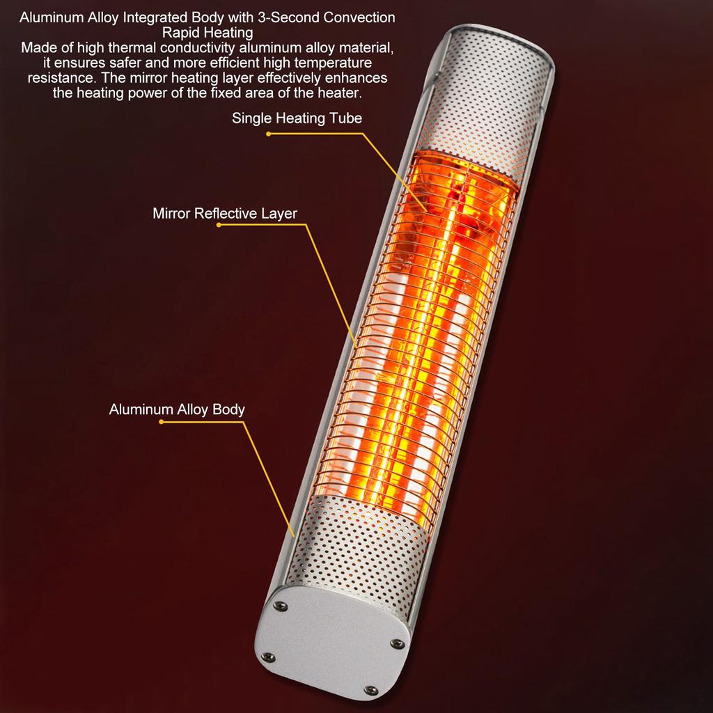 Инфракрасный обогреватель 1500 Вт для помещений и улицы, настенный, для террасы, IP65, водонепроницаемый, площадь покрытия 30 кв. м, быстрый нагрев за 3 секунды