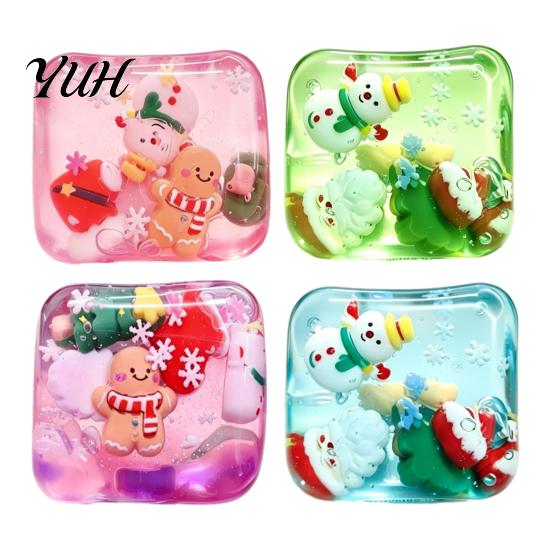 Soft Squeezable Maltose Cube Christmas Stress Relief Toy with Internal Dolls, Transparent Stocking Stuffers for Kids Sensory Fidget Toy, Portable