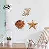 Rustic Wall Hanging 3 Pcs Beach Decor Wooden Seashell Starfish Decoration Coastal Home Ocean Nautical Art for Living Room Bathroom Balcony Themed