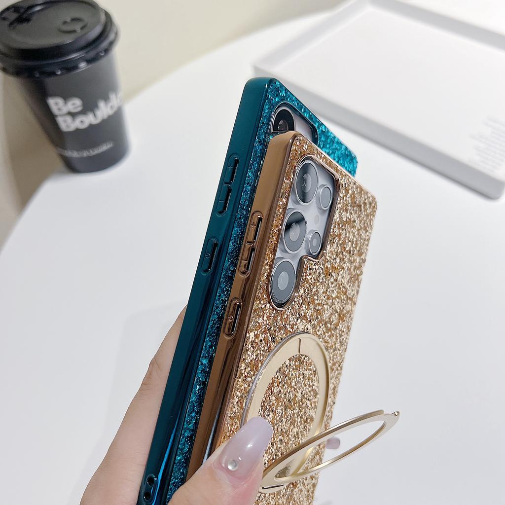 For Samsung Galaxy S25 Ultra Magnetic Case with Kickstand Glitter Electroplated TPU+PC Phone Cover