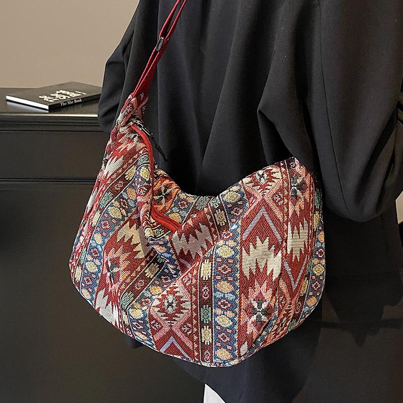 Большая вместительная сумка в этническом стиле для женщин, новая модная сумка через плечо для женщин Ins Niche, женская сумка через плечо