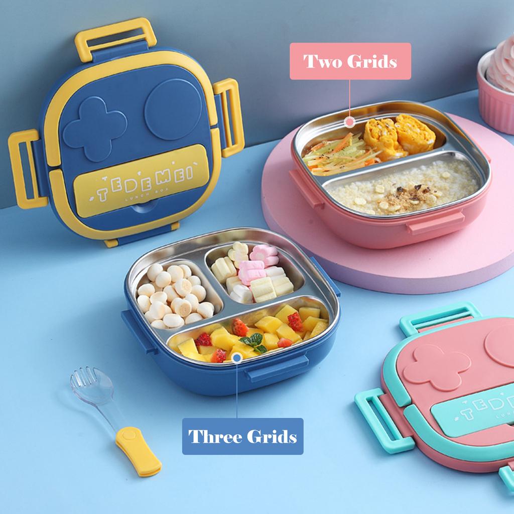 Lunch Box With Fork Compartment Reusable Leakproof Stainless Steel Bento Box for Adults Kids School Office