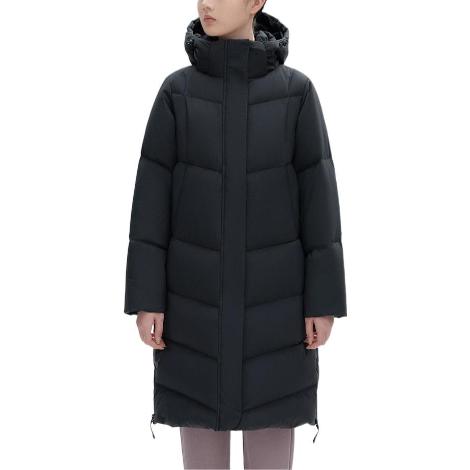 Anta Solid Color Letter Print Pattern Zipper Hooded Down Jacket Women Outerwear Black 962247905-1