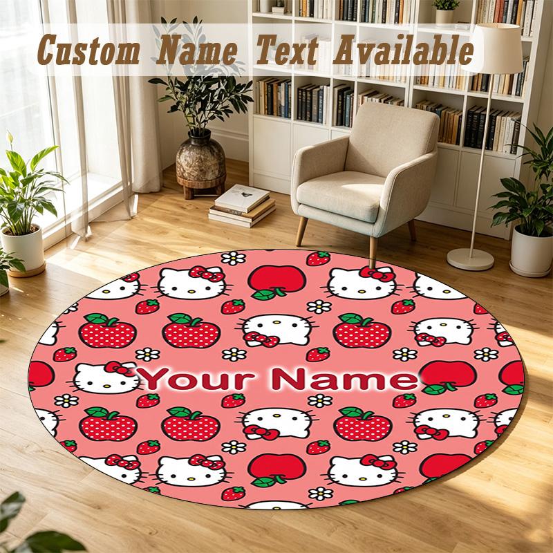 Hello Kitty Personalized Round Rug Support Custom Name, Soft Home Decor Mat