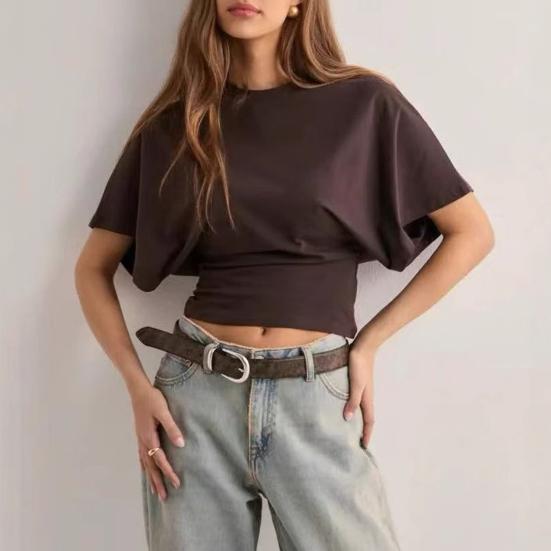 Женская однотонная футболка с круглым вырезом, дышащая, повседневная, летняя, с коротким рукавом