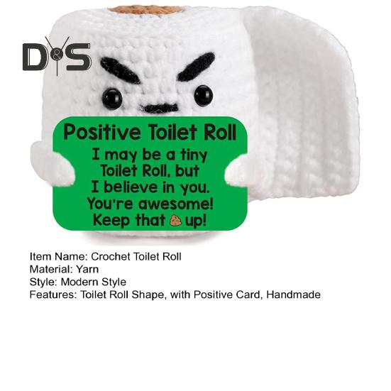 Вязаная крючком туалетная трубка с позитивной открыткой Мини-вязаная ручная работа рулон бумаги кукла игрушка для снятия стресса украшение для домашнего офиса рабочего стола орнамент