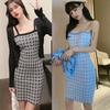 Женское платье в клетку, тонкие трикотажные платья на бретельках без рукавов с открытой спиной