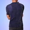 Men Club Top See-through Sequin Mesh Round Neck Short Sleeves Stretchy Thin T-shirt Muscular Men Party Performance T-shirt