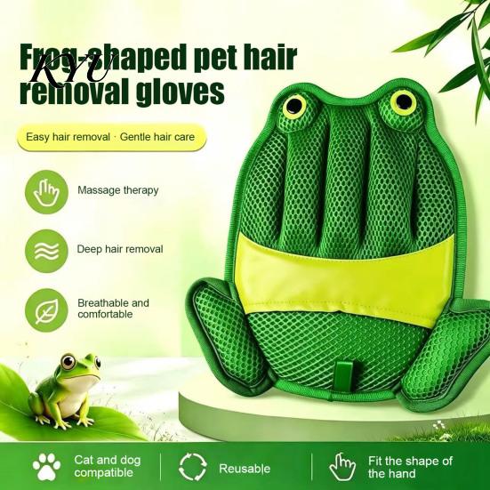 Cat Hair Removal Mitt 1Pc Pet Glove, Electrostatic Grooming Mitt, Frog Design, Upholstery Picker Breathable Mesh Lint Glove for Furniture Clothing Car