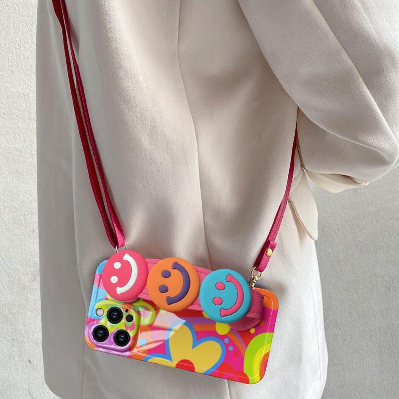 Кронштейн для браслета со смайликом подходит для чехла для мобильного телефона Apple 16, мягкого чехла Color Graffiti для iPhone15 Messenger 14promax.