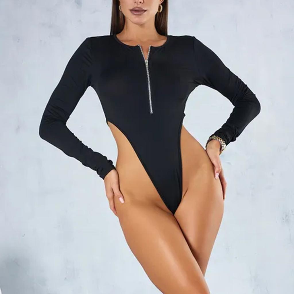 Women's Long Sleeve Slim Bodysuit Zipper Hottie Tops