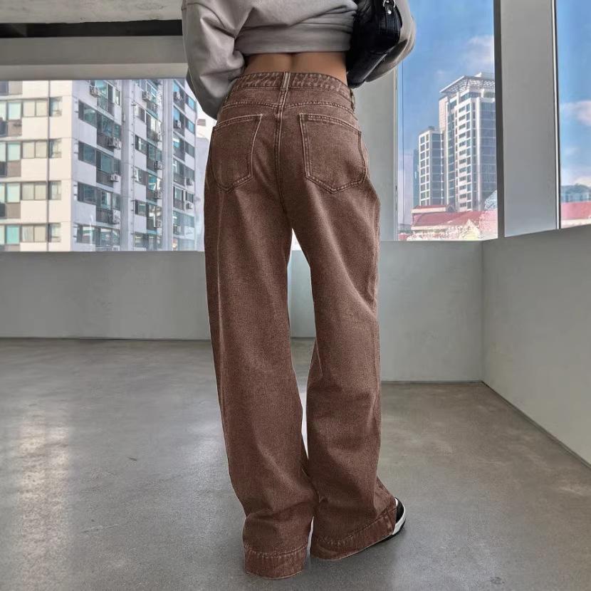 Attention Moment Women's High-Waisted Coffee Brown Wide-Leg Jeans