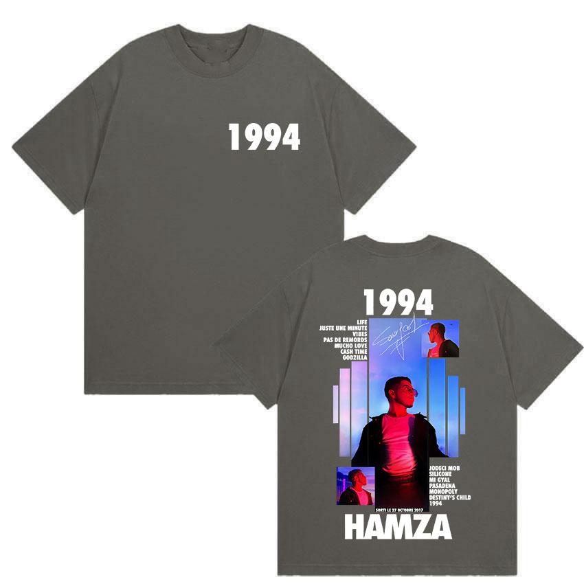 Rapper HAMZA 1994 Tour Album Graphic T Shirts Mens Retro Fashion Cotton Short Sleeve Tshirt Hip Hop ONeck Clothing Tees