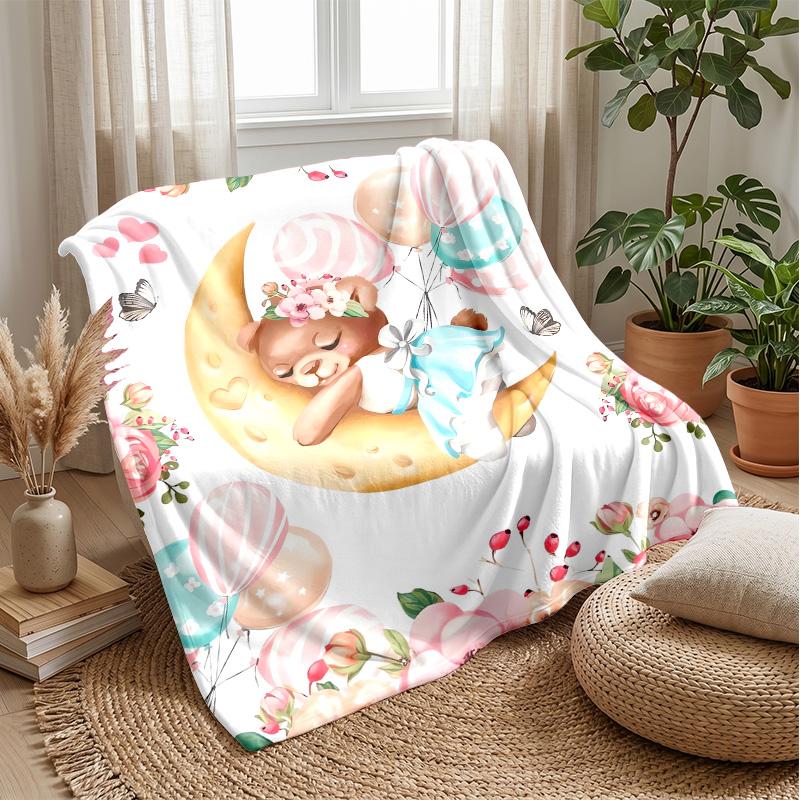 Teddy in Starry Tree Theme blanket Lightweight Warm Flannel Blanket Decorative Throw Blanket for Home Decoration