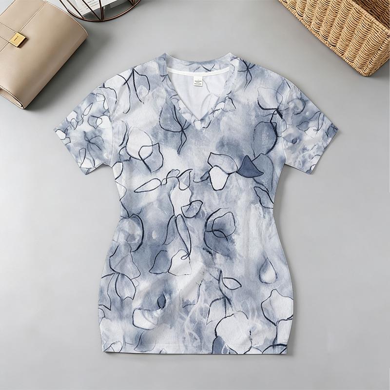 V-Neck Bodycon Dress | Minimal Floral Short Sleeve, Soft Fabric, Casual Elegant for Daily, Vacation & Gatherings