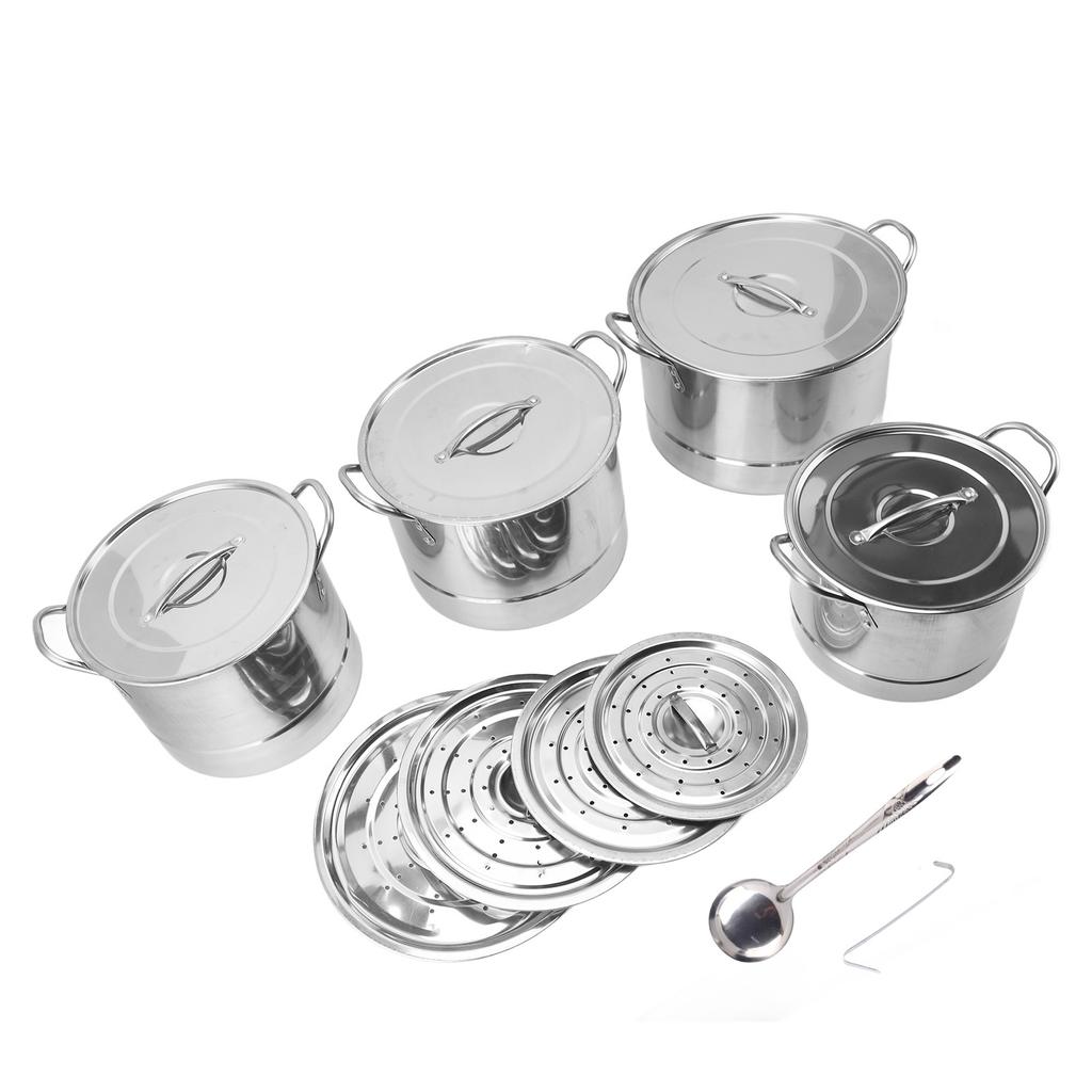 4PCS Soup Pot Set Stainless Steel Multipurpose Sauce Pot Kitchen Cookware with 8 Lids for Cooking Steaming Stir Frying