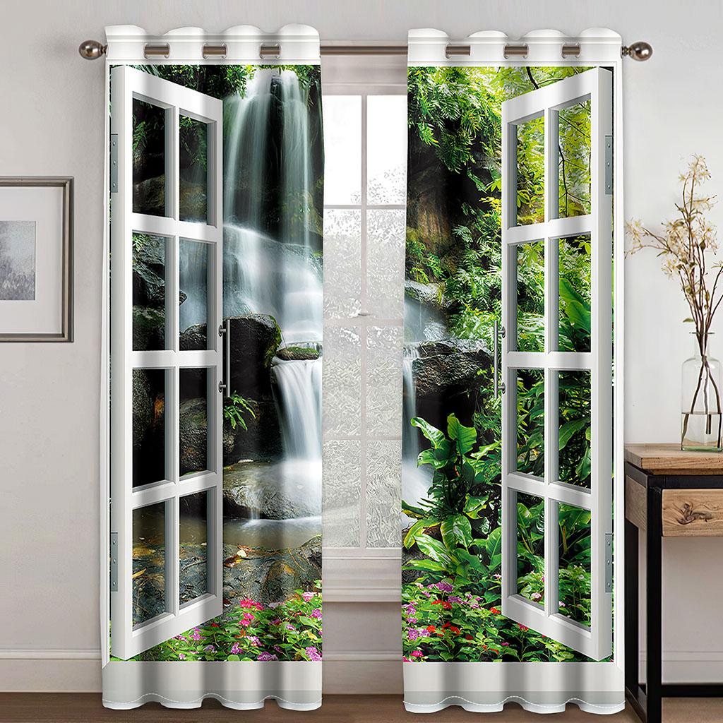 2 шт., пляжный пейзаж, простые карманные шторы с карманами, фильтрующие свет, подходят для гостиной, офиса, дома, украшения спальни