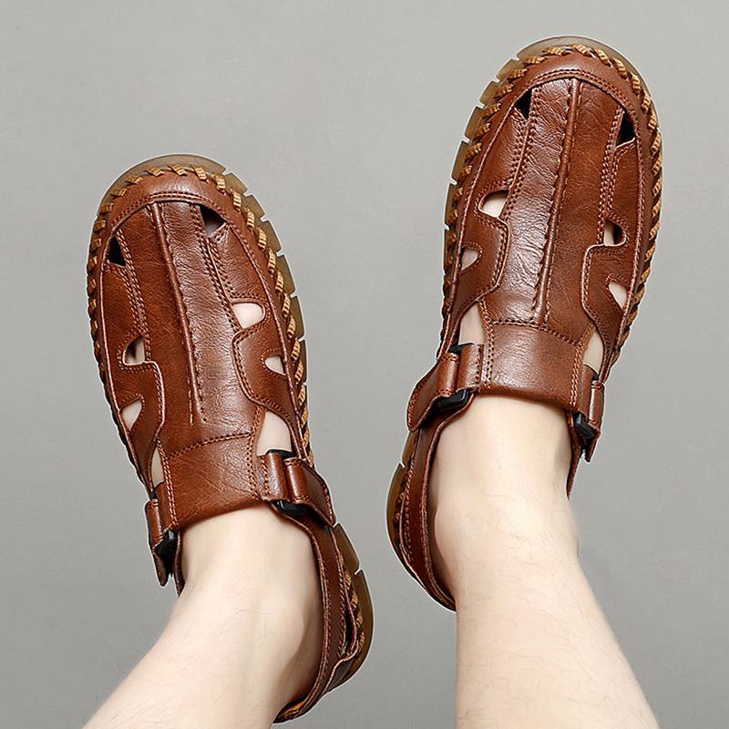 Мужские сандалии больших размеров ручной работы Кожаные пляжные сандалии
