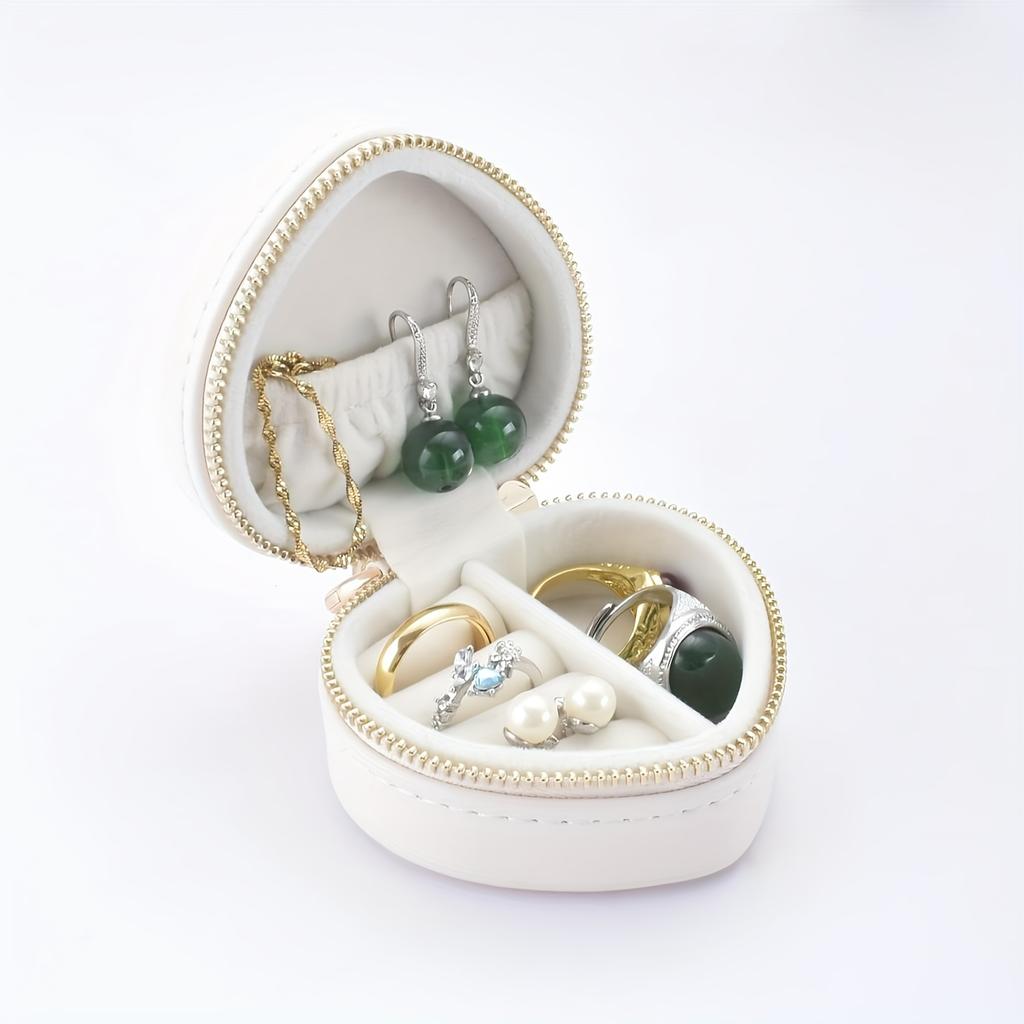 1pc Mini Jewelry Box, Heart-Shaped Jewelry Organizer with Keychain, Zipper Closure, Portable Jewelry Box, Jewelry Boxes