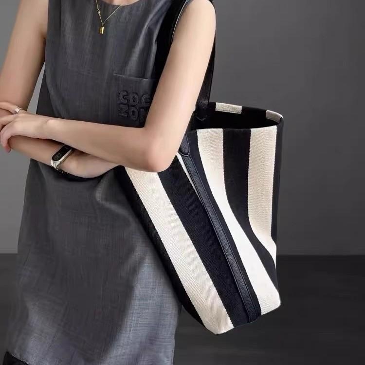 Striped Canvas Bag, Bucket Bag, Women'S Large-Capacity Niche Bag, Shoulder Large Bag, Women'S Bag, Tote Bag.