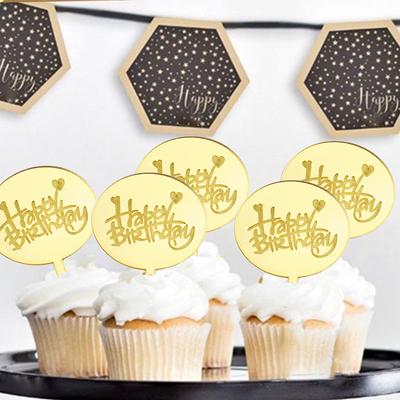 8 шт. акриловые круглые украшения для торта «С Днем Рождения», розовое золото, серебристый вертикальный торт, украшения для дня рождения, вечеринки по случаю рождения ребенка