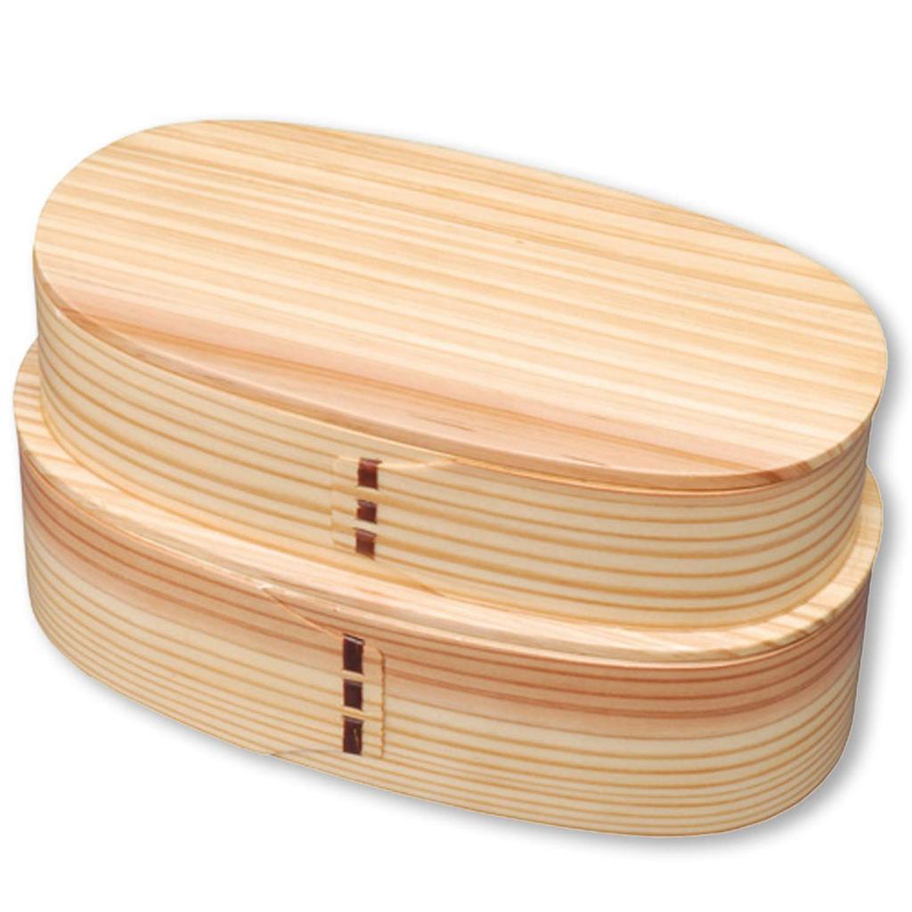 Nagao Magewappa Bento Two No FH02W Box, Oval, Tiers, Natural, Dividers,