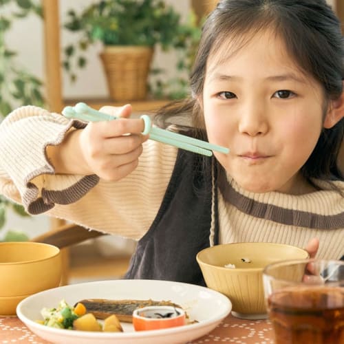 EDISONmama Bebebird Ohashijozu (Beige) Bear Chopsticks for Right-Handed Practice, Perfect for Graduating from Training Chopsticks, Includes Ring, Dish