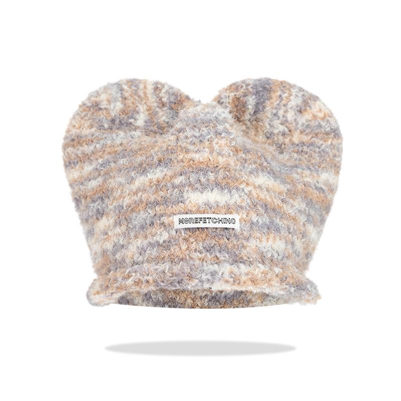 Корейская версия шапки с ушками Микки, вязаной из смесовой пряжи, милая универсальная осенне-зимняя теплая шапка для защиты ушей, открывающая лицо, маленькая шерстяная шапка, в наличии