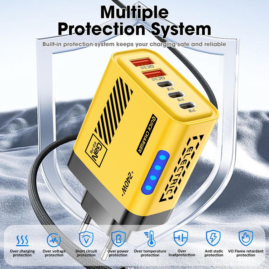 Двойное USB-зарядное устройство 240 Вт с 3 портами PD + индикаторами, совместимое с Apple, Huawei, и с двойным Type-C Smart Fast Charging