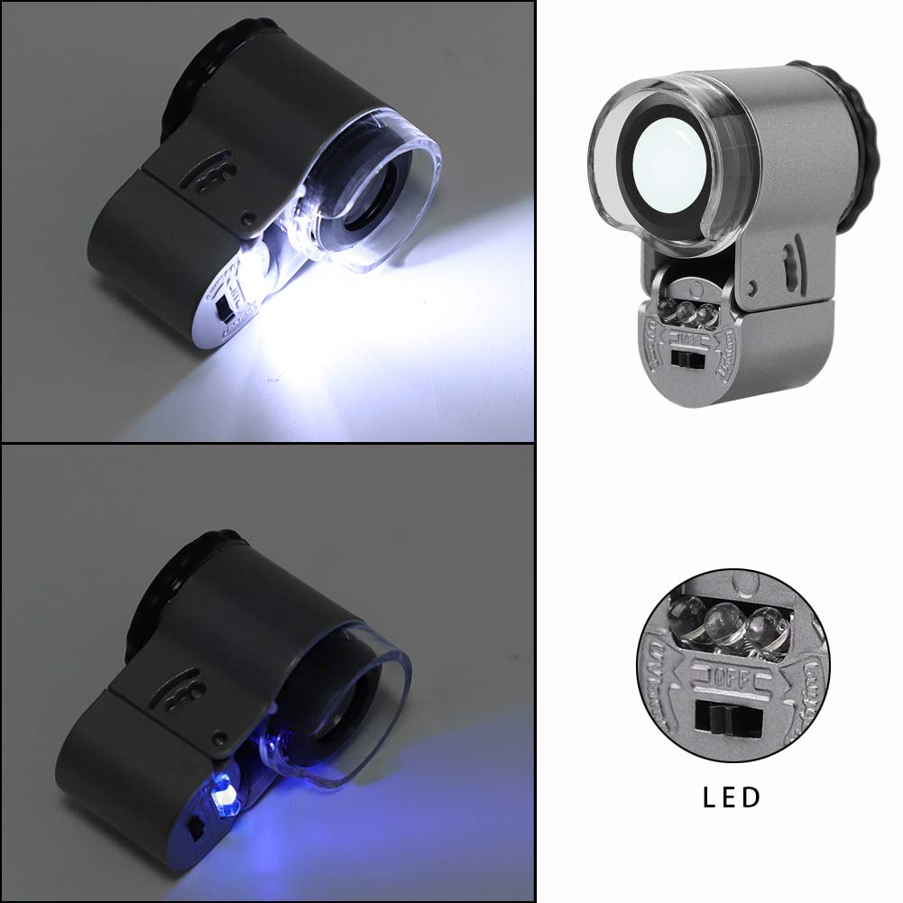 Loupe Mini Magnifier 50x Magnification Microscope High Magnification Magnifier with LED Light UV Light for Banknote Gem Tea Leaf Textile Integrated